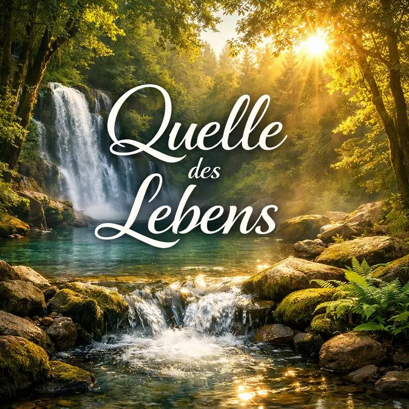 Quelle des Lebens – Programmmotiv mit Waldwasserfall und Sonnenlicht