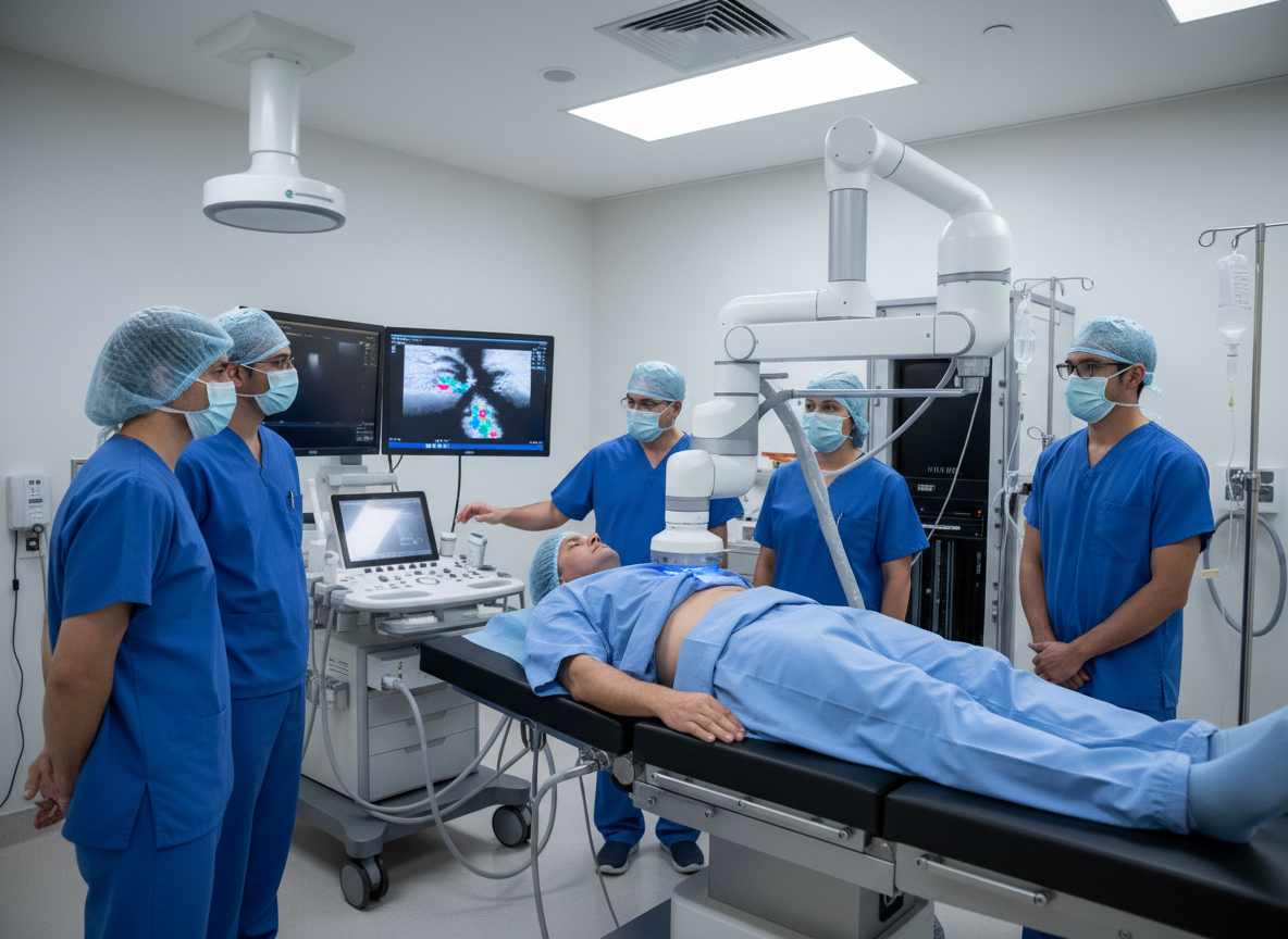 Nichtinvasive Histotripsie-Behandlung eines Lebertumors mit fokussiertem Ultraschall und Bildgebung