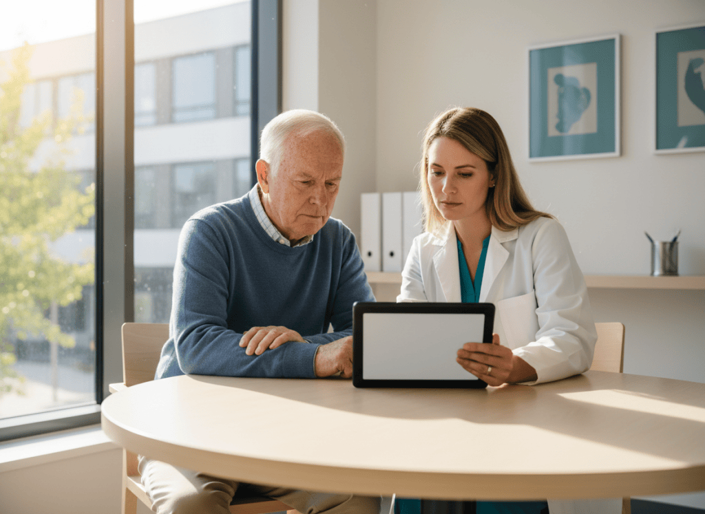 Patient und Hämatologin besprechen gemeinsam Laborbefunde