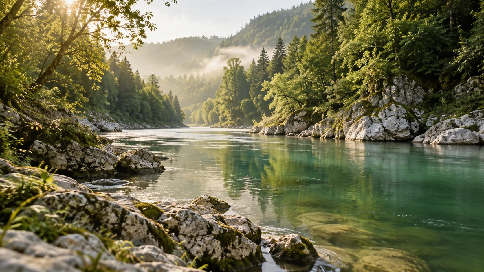 Ruhiger Fluss im Morgenlicht