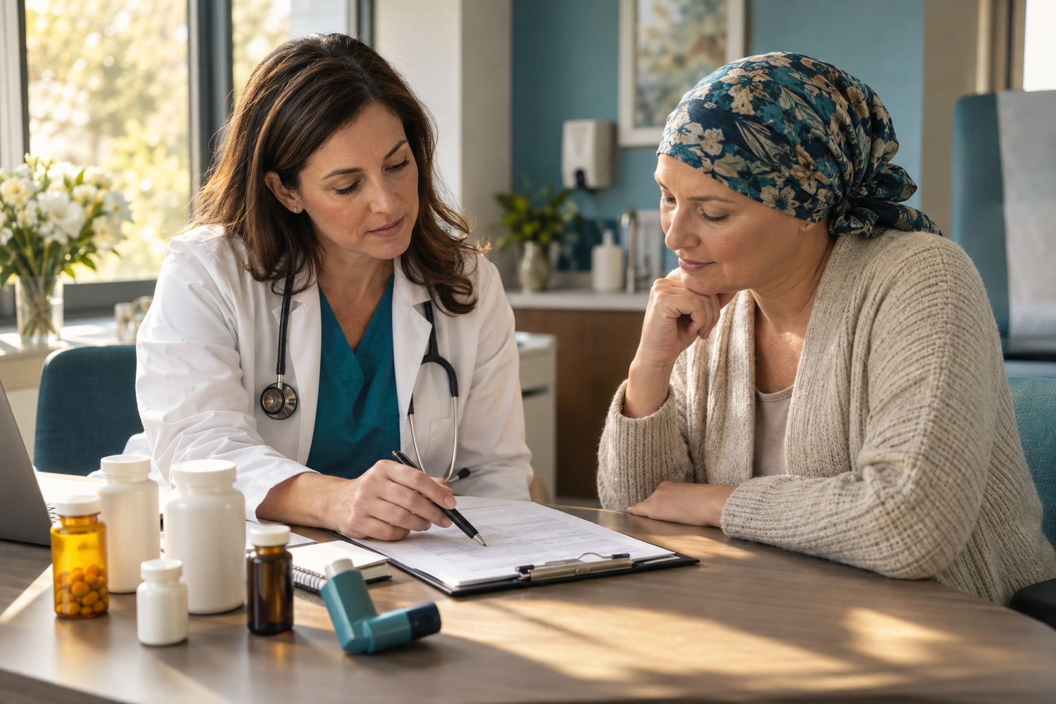 Ärztlicher Medikamentencheck zu Glukokortikoiden und Sicherheitsrisiken vor einer Krebstherapie