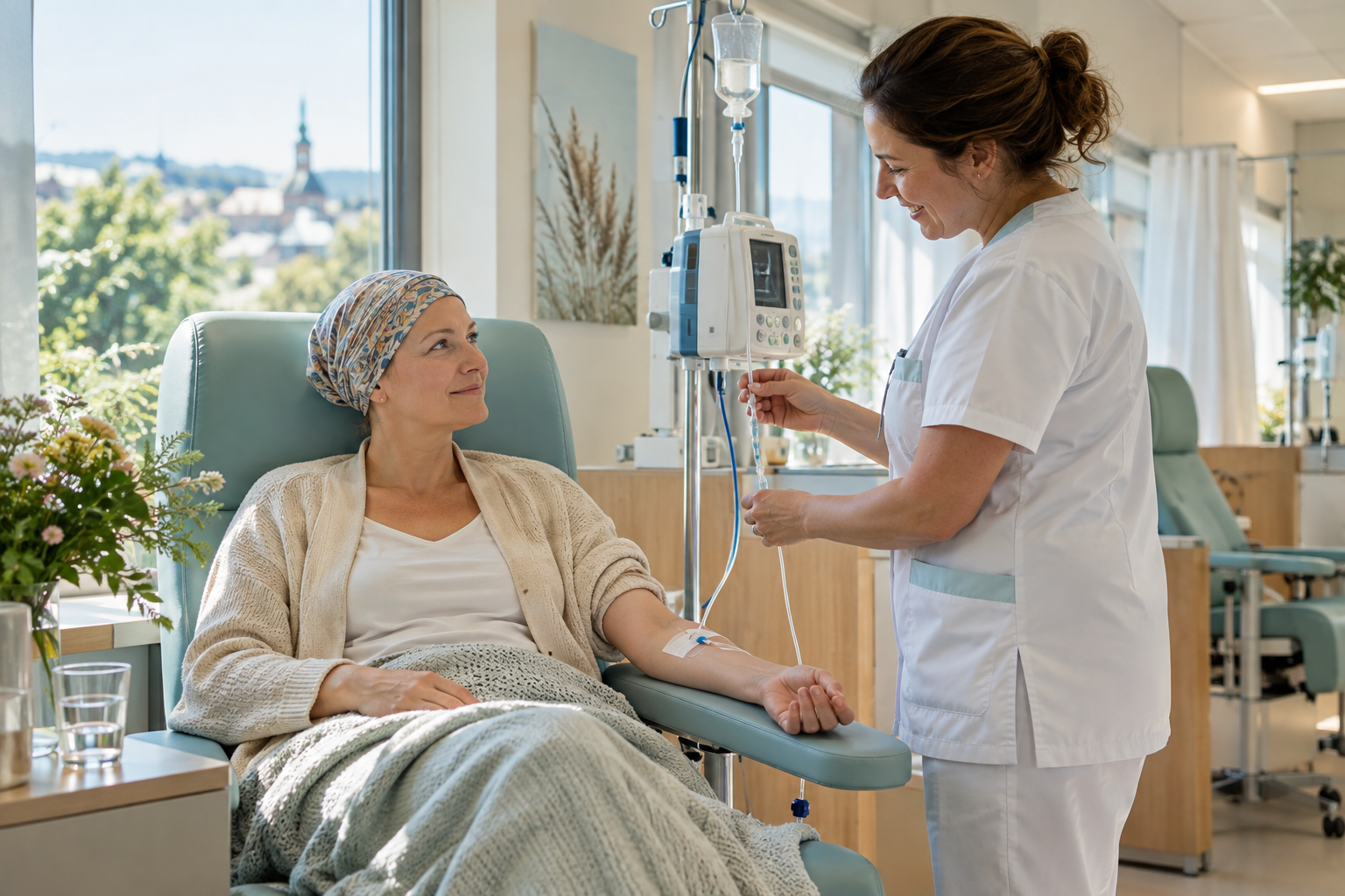 Onkologische Infusion als Symbol für die ROSELLA-Studie mit Relacorilant und nab-Paclitaxel